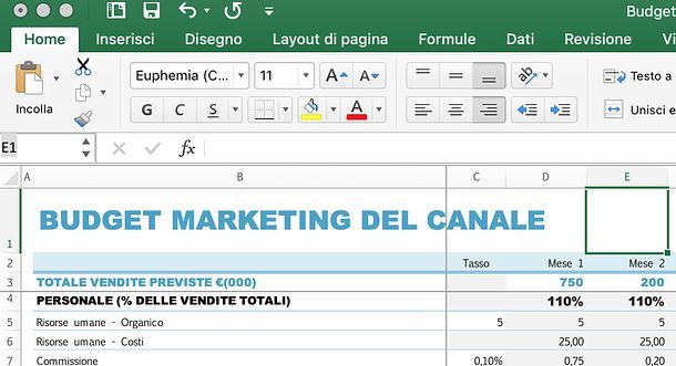 Come mostrare colonne in Excel