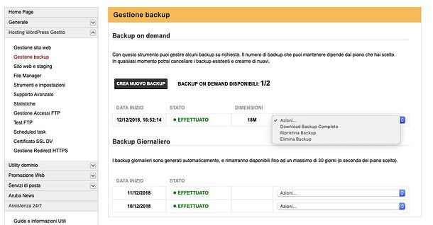 Backup WordPress di Aruba