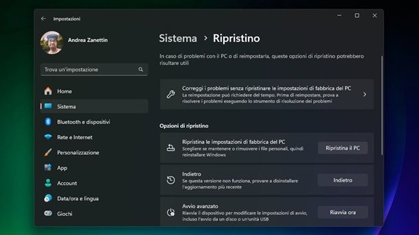 Ripristinare il sistema Windows 11