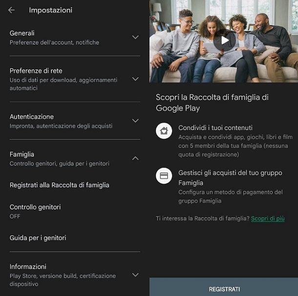 Come condividere un'app in Famiglia