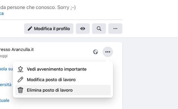 Eliminare informazioni su Facebook