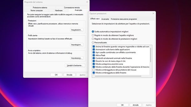 Ridurre le animazioni di sistema Windows 11