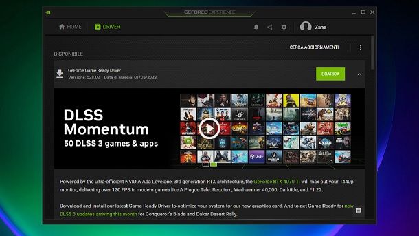 NVIDIA GeForce Experience Programmi per driver mancati scheda video