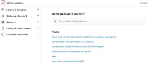 Centro assistenza Instagram