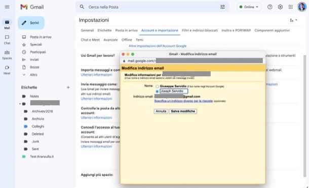 Cambiare nome su Gmail