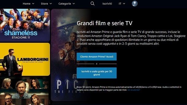 Amazon Prime Video prova gratuita film