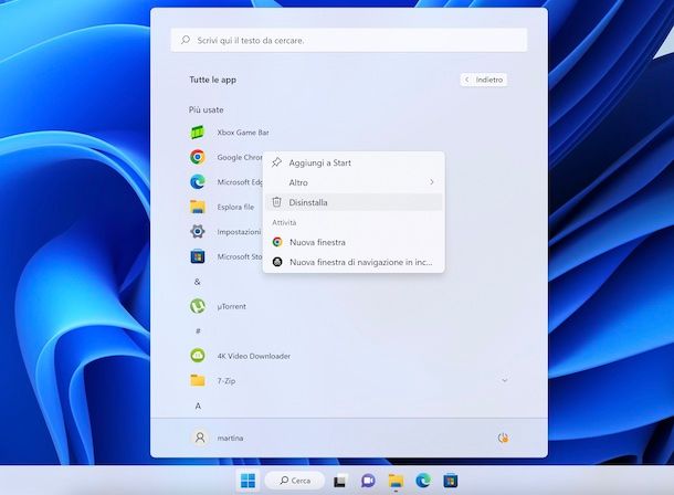 Disinstallare Chrome da Windows 11