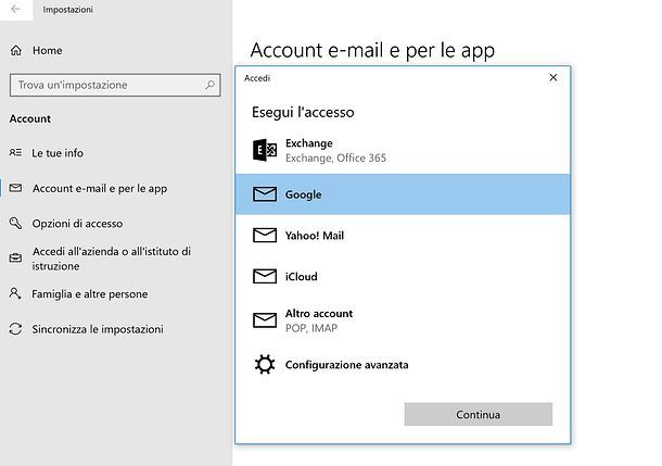 Come sincronizzare contatti Gmail Windows 10