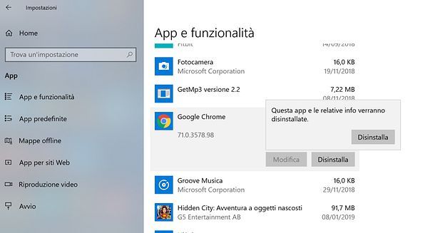 Come disinstallare Google Chrome da Windows 10