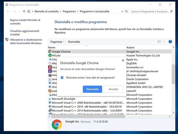 Come disinstallare Google Chrome da Windows