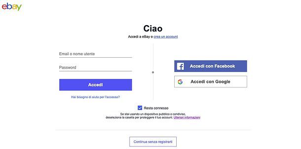 Iscrizione a eBay