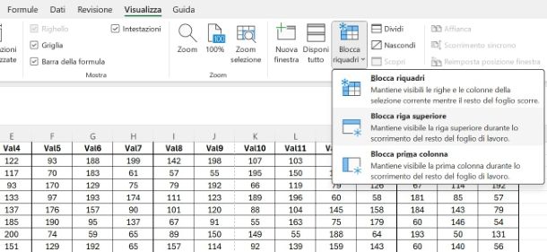 Come ripetere prima riga tabella Excel