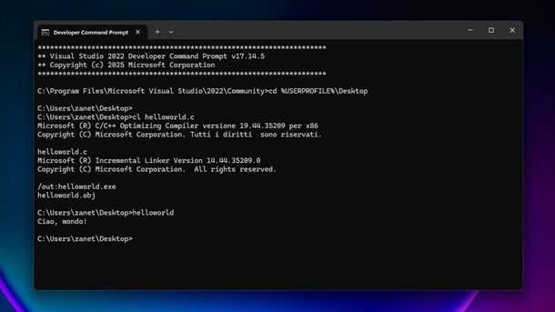 Primo programma C Windows 11