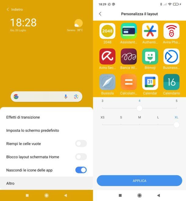 Cambiare dimensioni icone Home screen di Android