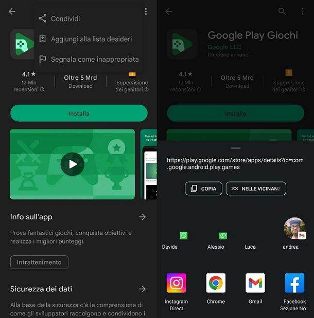 Come condividere link app Android