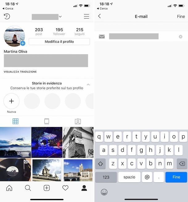 Come cambiare email Instagram