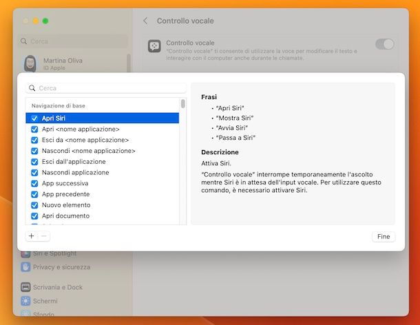 Controllo vocale Mac
