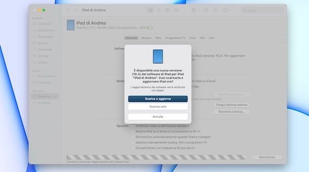 Aggiornamento iPad da Mac