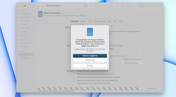 Aggiornamento iPad da Mac