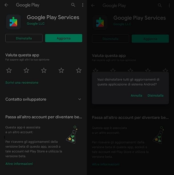 Come disinstallare aggiornamenti Google Play Services