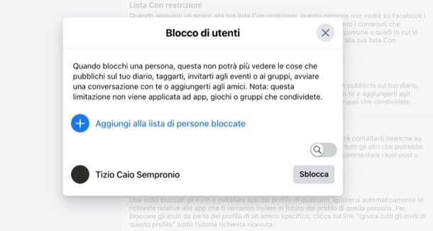 Sbloccare una persona bloccata su Facebook