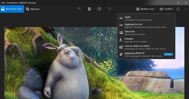 Screenshot di Foto su Windows 10 per la modifica dei video