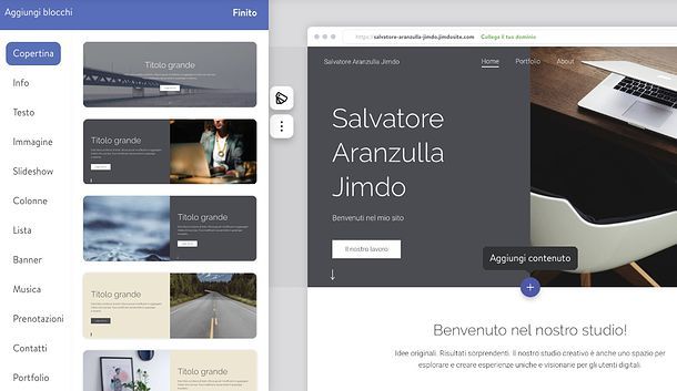 Aggiunta contenuti in Jimdo