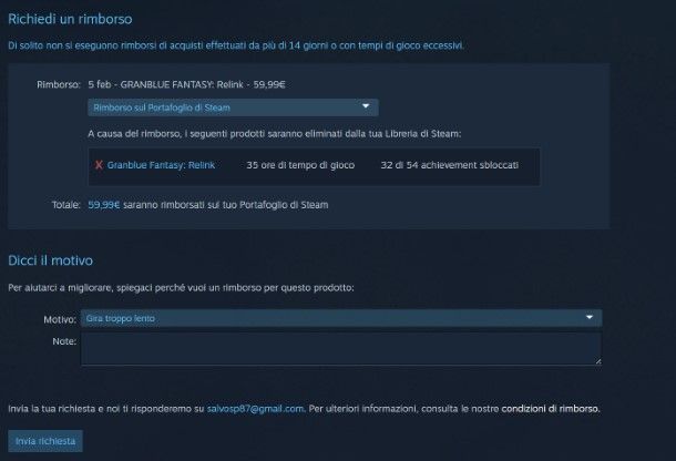 Chiedere il rimborso su Steam da computer