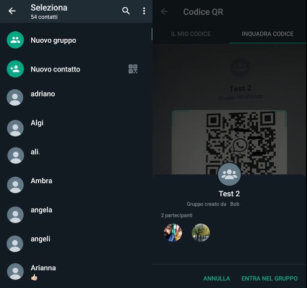entrare in un gruppo con qr code