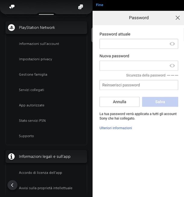 PlayStation App Cambiare password PSN