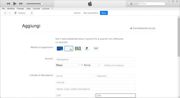 Caricare iTunes con carta di credito