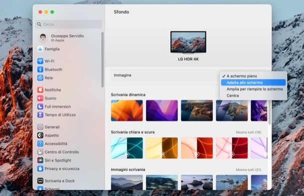 Adattare sfondo desktop Mac