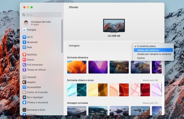 Adattare sfondo desktop Mac