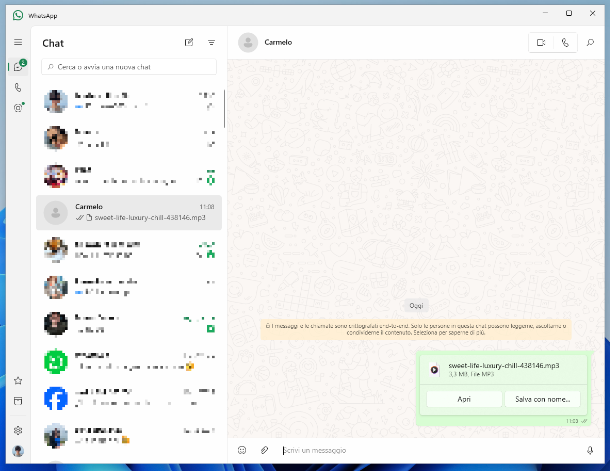 WhatsApp salvare audio PC