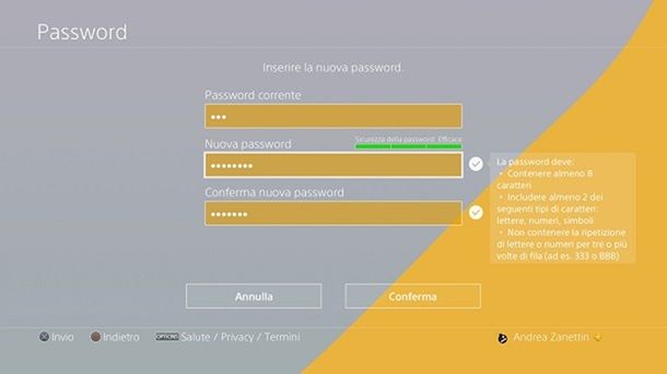 Cambiare password PSN PlayStation 4