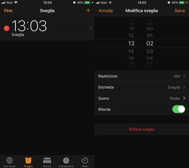 Modifica sveglia iOS