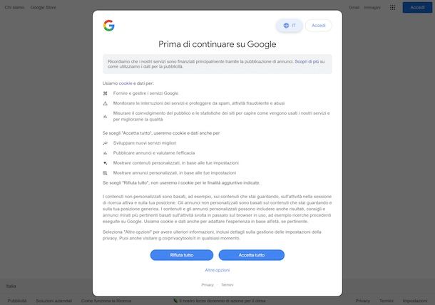 Promemoria privacy Google
