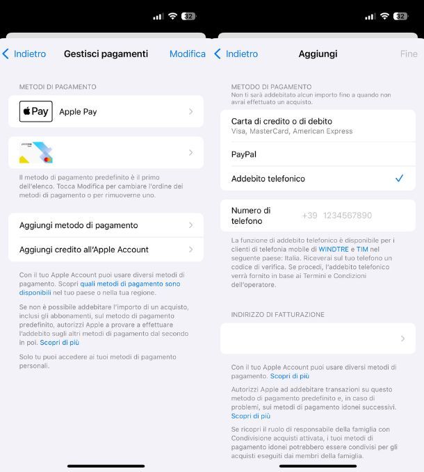 Addebito telefonico iOS