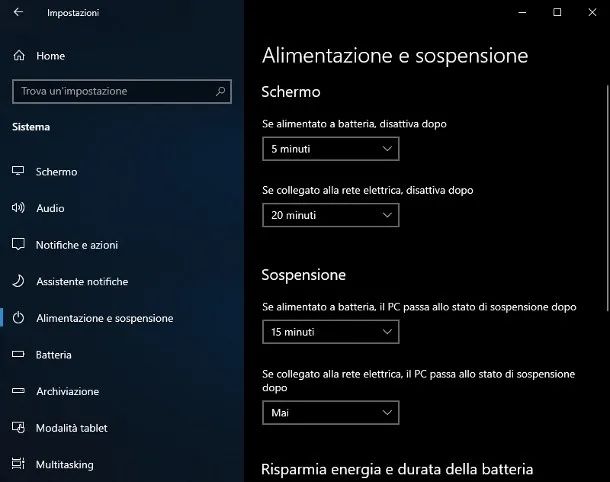 Impostazioni Windows 10