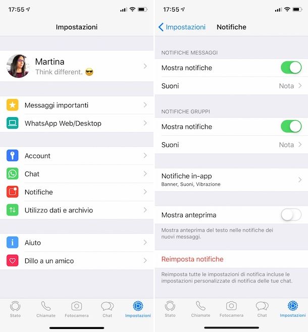 Come togliere anteprima messaggi WhatsApp