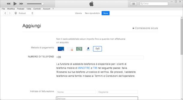 Caricare iTunes con credito telefonico