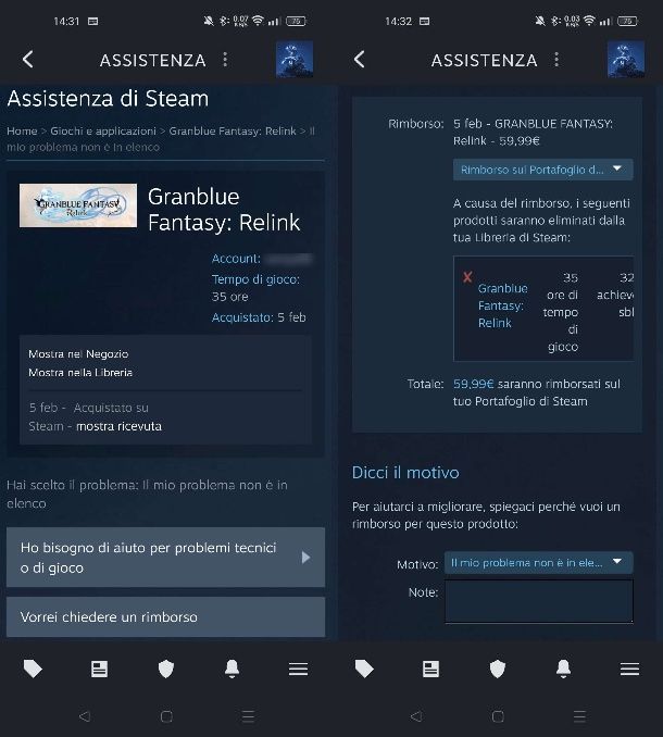 Chiedere il rimborso su Steam da smartphone e tablet