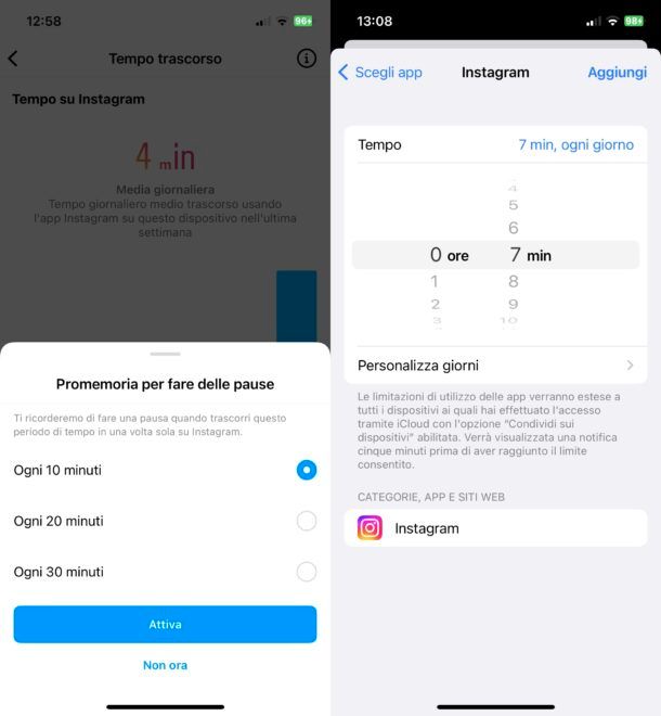 Impostare un tempo massimo d'utilizzo su Instagram