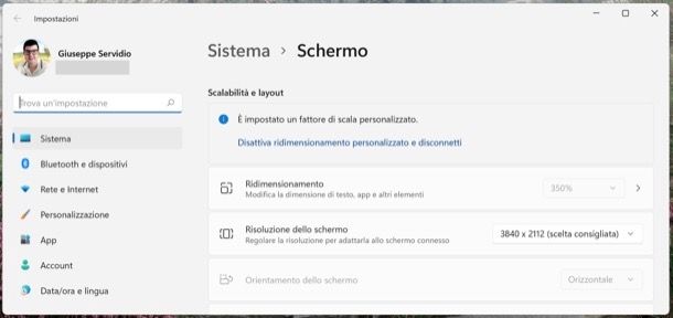 Impostazioni risoluzione schermo di Windows 11
