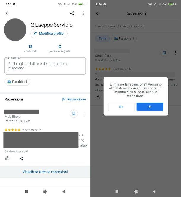 Cancellare recensioni Google