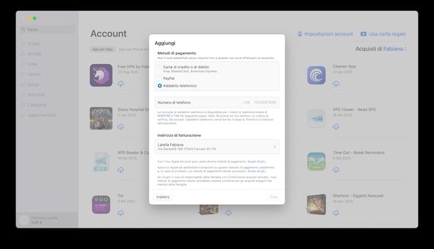 Addebito telefonico macOS
