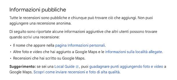 Recensione anonima Google