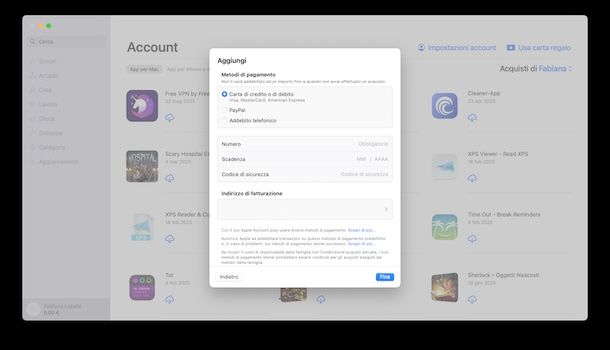 Carta di credito macOS