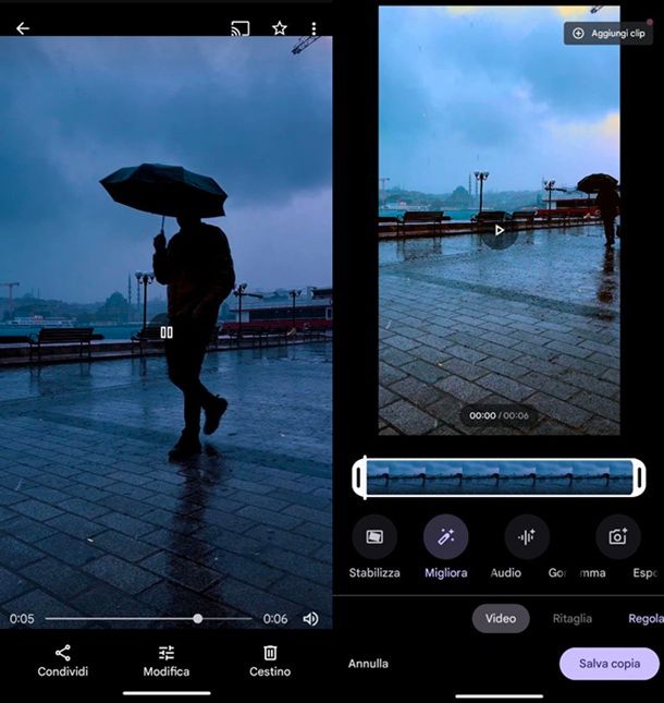 Come schiarire un video su Android Google Foto