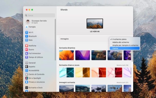 Centrare sfondo su Mac